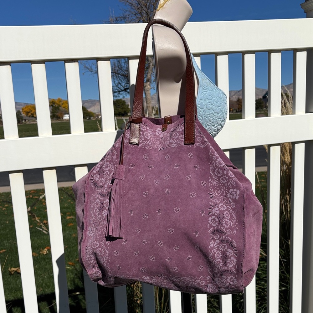 Italian Leather Bandana Print Suede Tote, Clean Never Used